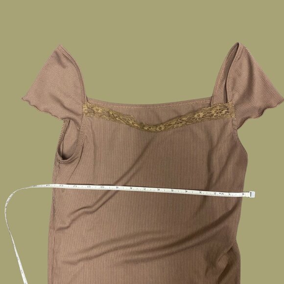 ✨ Dazy Brown Ribbed Lace Trim Cap Sleeve Top – Size XL ✨ - Picture 4 of 7